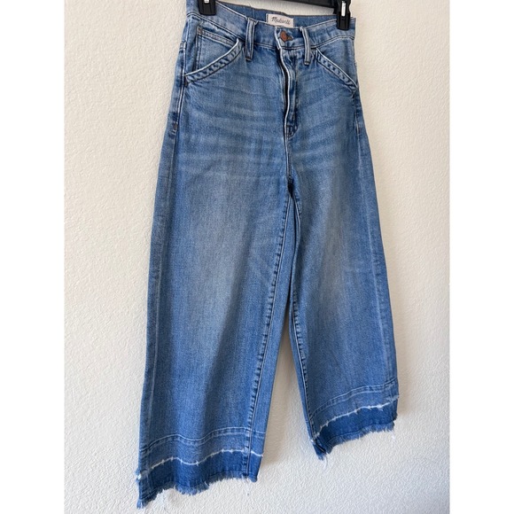 Madewell Wide-Leg Crop Jeans: Frayed Drop-Hem Edition SZ 25 - Picture 4 of 12
